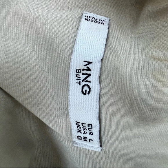 Mango Linen Tie Front Utility Jacket Blazer Tan Cream Size L - Picture 4 of 5